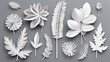 White paper cut autumn leaves set 3D fall elements