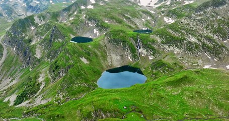 Wall Mural - seven rila mountain lakes and peaks, the mask, nature of bulgaria aerial view 4k video