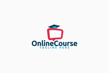 online course logo with a combination of a monitor, graduate cap, and bubble as the icon.