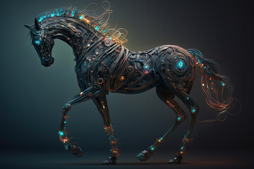 Canvas Print - Image of fantasy horses on clean background. Wildlife Animals. Illustration, generative AI.