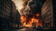 © jambulart - View of destruction city with fires and explosion