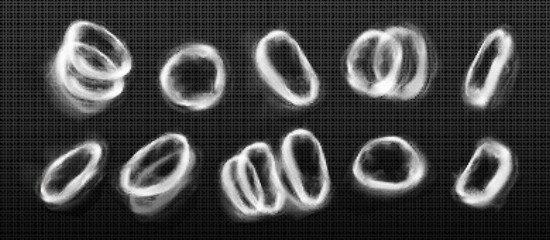Wall Mural - realistic set of smoke rings isolated on transparent background. vector cartoon illustration of stea