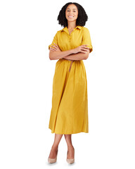 happy, arms crossed and portrait of business woman on png for creative, designer and professional. s
