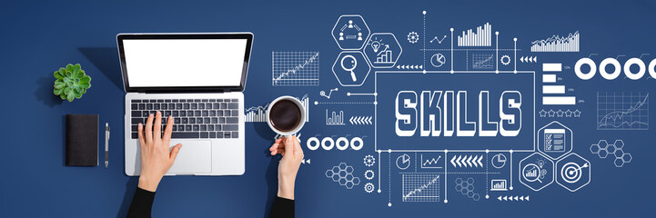 Aufkleber - Skills theme with person using a laptop computer