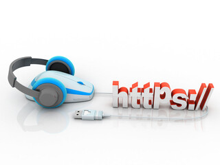 Poster - 3d illustration http with headphone connected mouse
