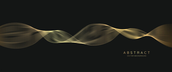 Abstract vibrant gradient line background vector. Luxury style wallpaper with line distortion, wave line, gold. Modern wallpaper design for backdrop, website, business, technology, presentation.