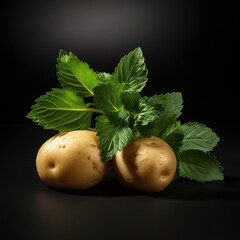 Wall Mural - photo of an potato in black background
