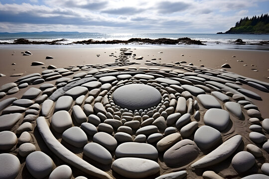 ring of stones on the beach stone circle art