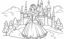 Bring The Cartoon Princess And Castle To Life By Coloring Their Intricate Line Art.