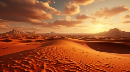 Sticker - A desert scene with sand dunes and mountains in the distance. Generative AI image.