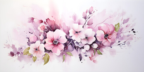 Wall Mural - watercolour floral bouquet of pink flowers for wedding stationary invitations, greetings, wallpapers, fashion, prints