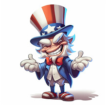 Cute Uncle Sam. Illustration Of Chibi Character Isolated On White Background.