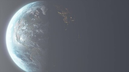 Wall Mural - Realistic Planet Earth in Space with Bright Sun Flare and City Night Lights on Dark Side
