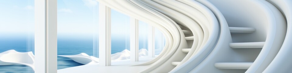 A window with a view of the ocean. Generative AI image.