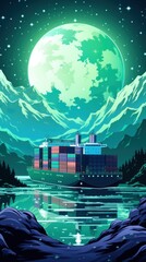 Wall Mural - A large container ship floating on top of a body of water. Generative AI image.