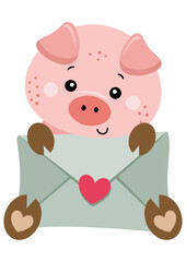 Wall Mural - Cute pig holding a letter envelope