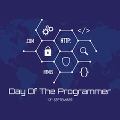 Day of the Programmer banner or greeting card with code symbol in polygonal