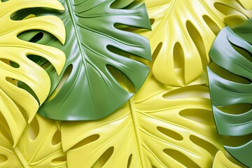 Neon yellow green colored plastic monstera leaves. A vibrant display of autumn colors captivates the senses and evokes a feeling of joy and wonder