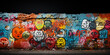 City Wall Painted With A Variety Of Graffiti Background Created With The Help Of Artificial Intelligence