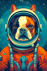 Sticker - Dog in astronaut's suit with space helmet on his head. Generative AI.