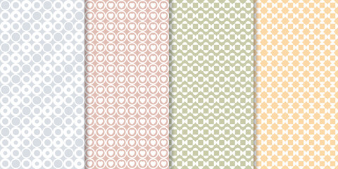 Wall Mural - Set of cute minimal geometric texture seamless patterns. Repeating simple geometrical shapes modern background. Graphic trendy abstract wallpaper.