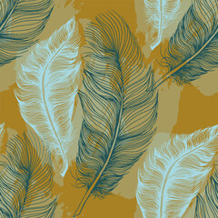  Seamless background pattern with feathers. Collage contemporary print. Fashionable template for design.