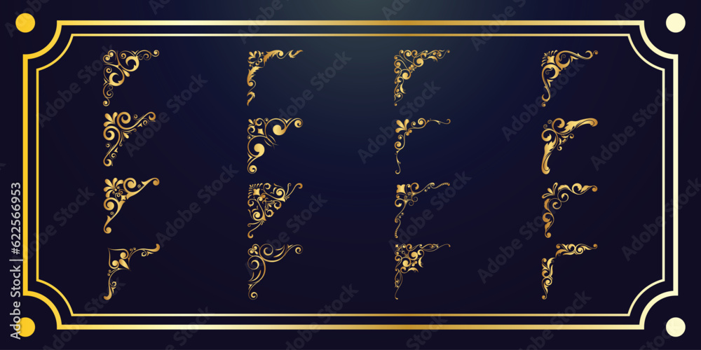 Gold Corners And Borders Decorative Vintage Frames Design Elements Set ...