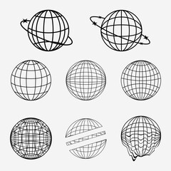 Wall Mural - Earth globe set, street wear and Y2K globe element