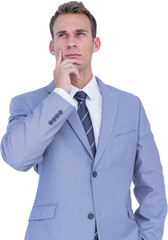 Poster - Digital png photo of thinking caucasian businessman on transparent background