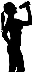 Sticker - Digital png silhouette image of sports woman drinking water on transparent background