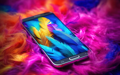 Canvas Print - colorful feather background,created with generative ai tecnology.