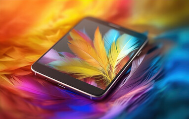 Canvas Print - colorful feather background,created with generative ai tecnology.
