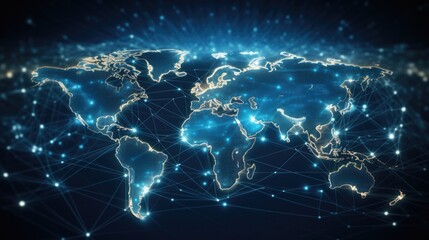earth globe with connecting lines, internet concept, digital background with world map