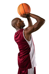 Fototapete - Digital png photo of african american male basketball player throwing ball on transparent background