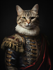 Funny Cat Royal Portrait of an American shorthair breed. Generative AI.