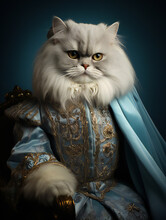Funny Cat Royal Portrait Of A Persian Cat. Generative AI.