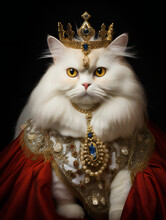 Funny Cat Royal Portrait Of A Persian Cat. Generative AI.