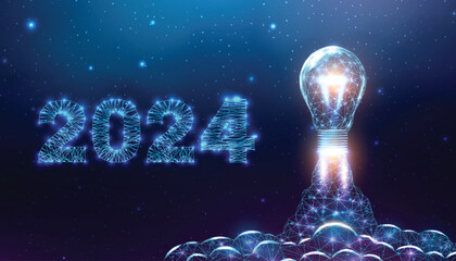 Wall Mural - bulb launch, wireframe polygonal style. internet technology network, business startup concept with g