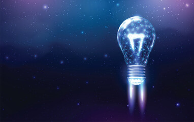 Wall Mural - bulb launch, wireframe polygonal style. internet technology network, business startup concept with g