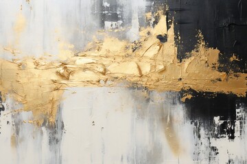 Wall Mural - Closeup of abstract rough gold and black colored art painting texture, with oil brushstroke, pallet knife paint on canvas Generative AI