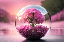 Pink Flowers In The Glass Ball Generated Ai Technology
