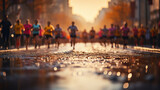 Fototapeta Londyn - Marathon runners running on city road, large group of runners