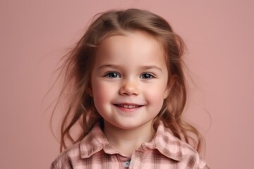 Wall Mural - Portrait of a beautiful little girl with blond hair on a pink background