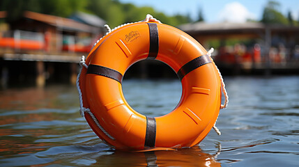 Wall Mural - Safety equipment, Life buoy or rescue buoy floating on sea to rescue people from drowning man.