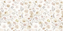 Watercolor Floral In Cream, Beige And Gray. Seamless Pattern. 