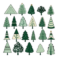 Wall Mural - Hand drawn Christmas tree collection vector
