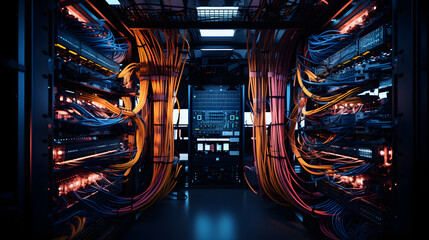 server room, cables, troubleshooting, IT, network, technology, data center, computer, servers, racks, infrastructure, connectivity, equipment, technician, problem-solving, network cables, patch panel,