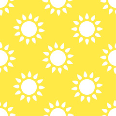 Wall Mural - Sun seamless pattern. White vector stylized elements on yellow background. Best for textile, wallpapers, home decoration, wrapping paper, package and web design.