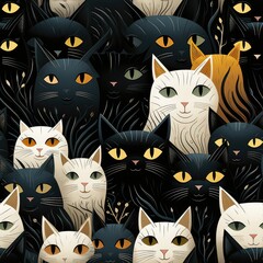 Naklejka na meble Seamless template with a cats. AI generated