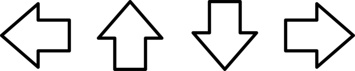 Poster - Up Down Right Left Black and White Flat Arrow Icon Set. Vector Image.